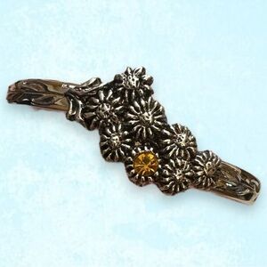 Women’s Vintage Lenox Citrine Floral Silver Hinged Bangle Bracelet 8”